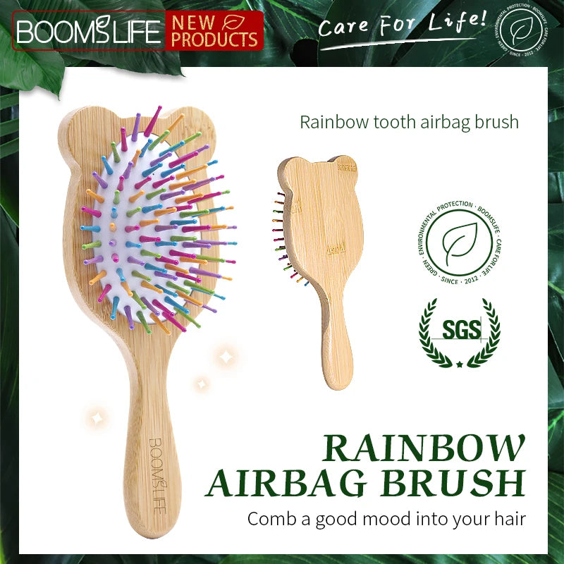 Custom Name Bamboo Hair Brush Women Cute Cat Style Wood Comb For Girls Wide Teeth Airbag Massage Brush Anti-static Hair Comb Zpaxo