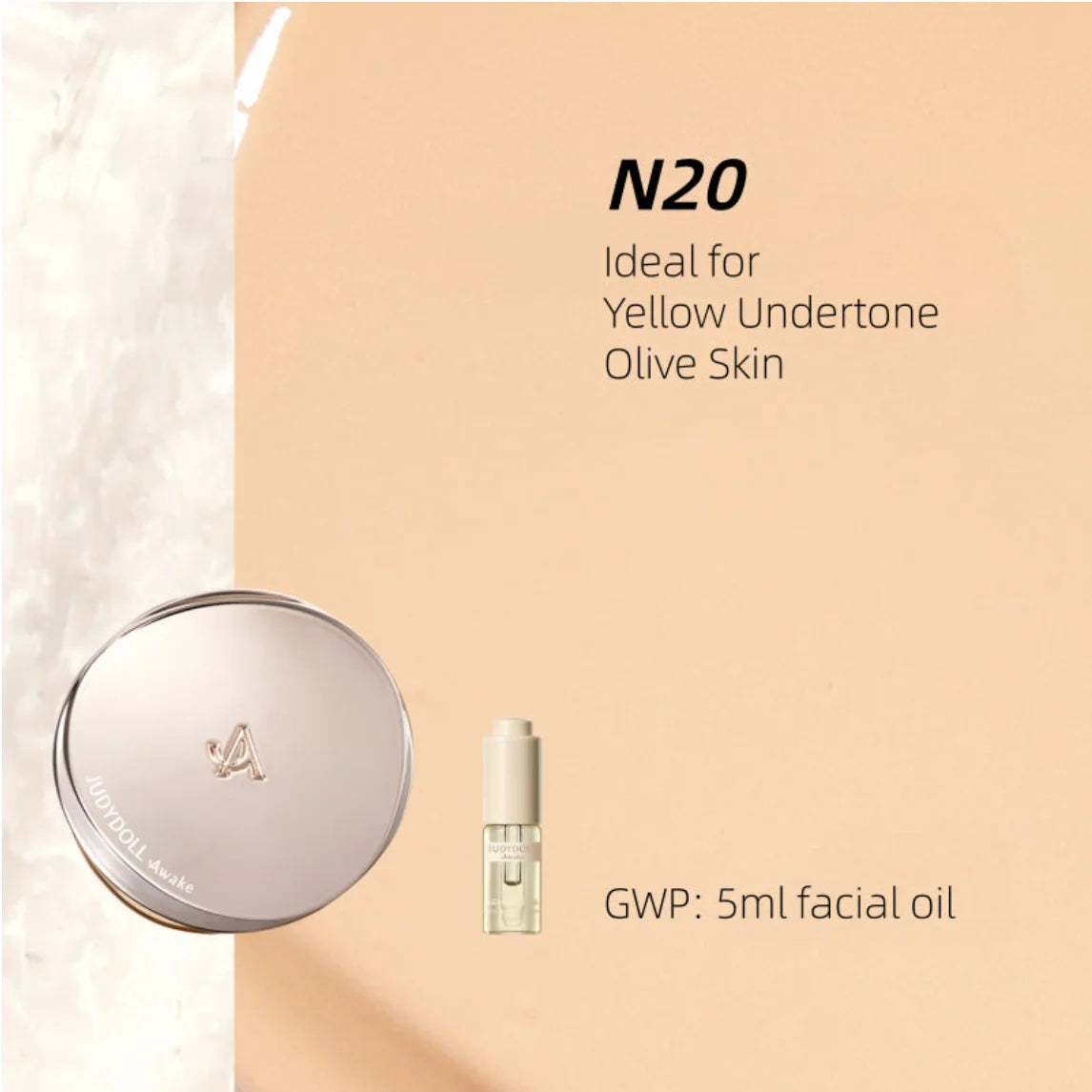 JUDYDOLL Awake Uv Defense Cushion Spf50 Foundation Truffle Essence Zpaxo N20 With Facial oil