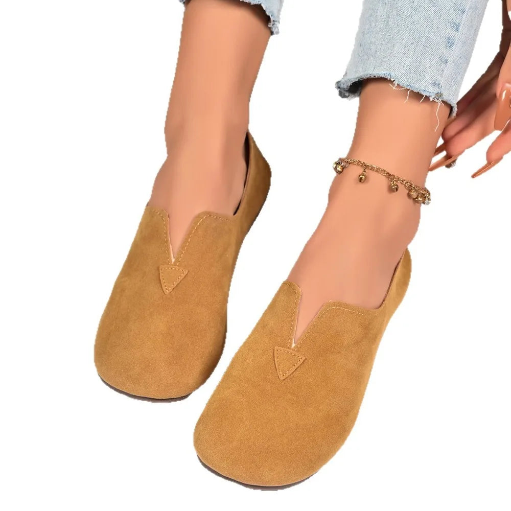 Women's Flat Shoes Slip-on Round Toe Low Heel Elegant Fashion Quick