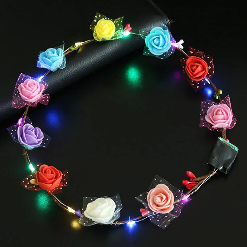 LED Flower Wreath Headband Multicolor Light Up Lighted Head Band Glow