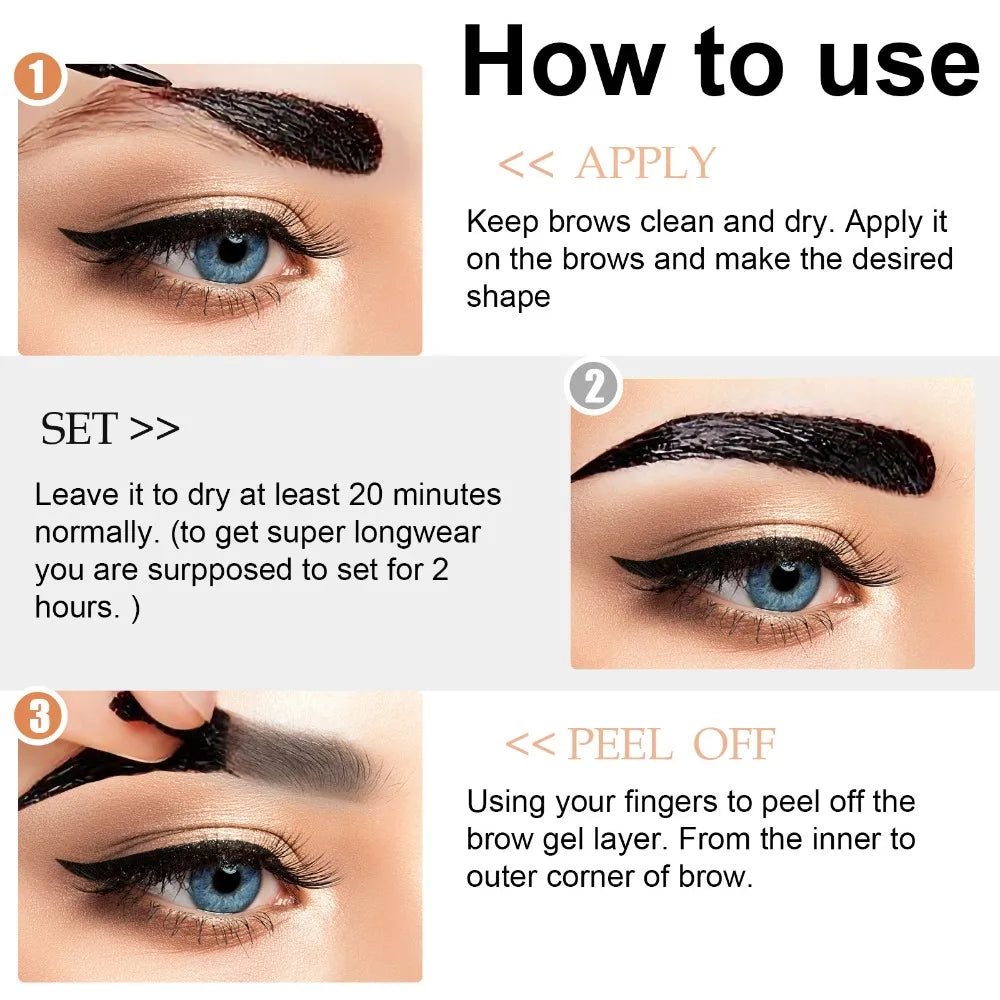 3 Peel Off Eyebrow Gel Waterproof Sweat Resistant Semi Permanent Brow Zpaxo