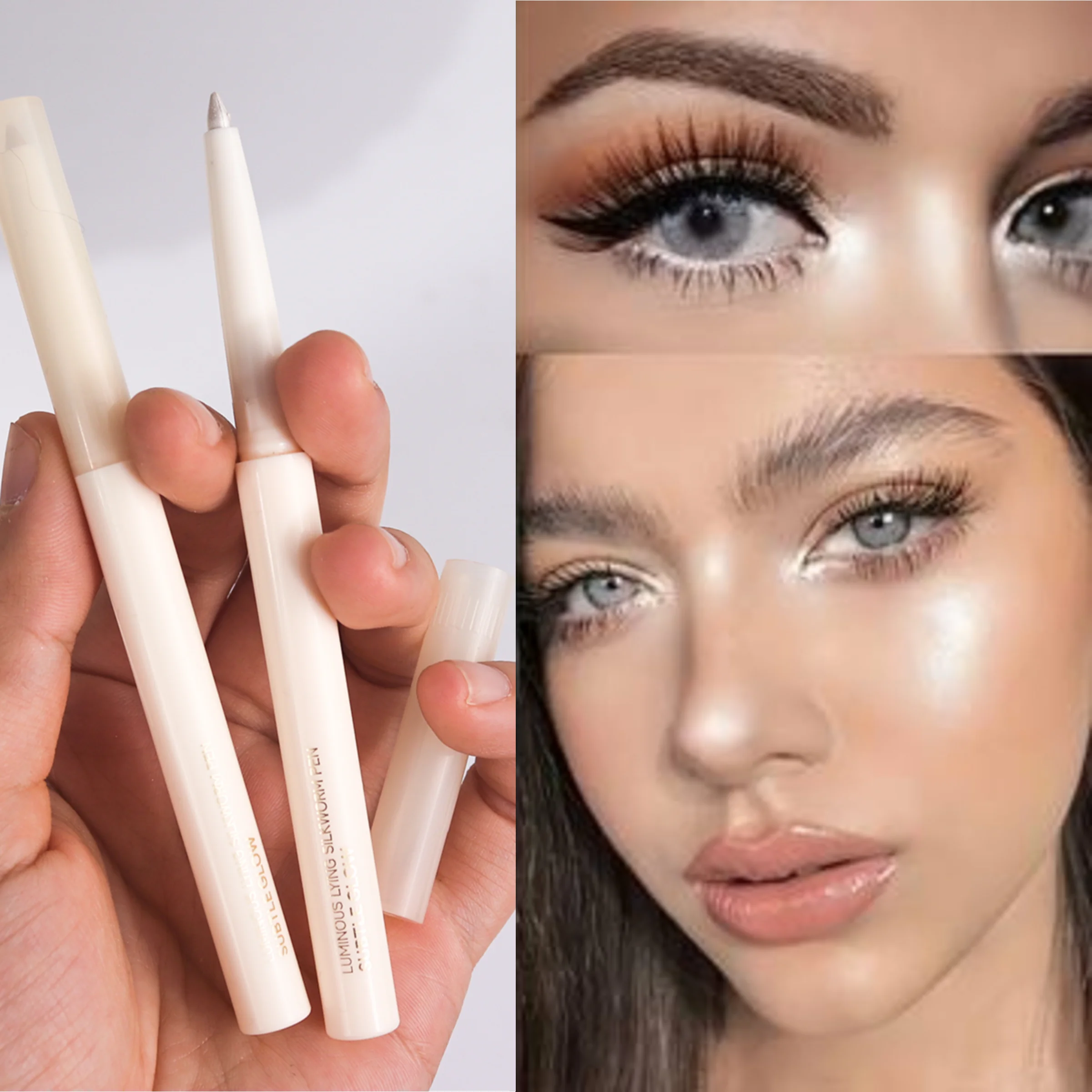 1PC Long-Lasting Waterproof & Highlighting Eyeshadow Stick - Matte & Shimmer Finish, Smooth Glittery White Eyeliner Pencil Zpaxo