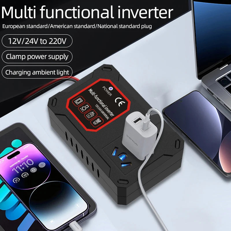 Car Power Inverter LED Display 2000W 12V 220V 110V Converter Charger Zpaxo