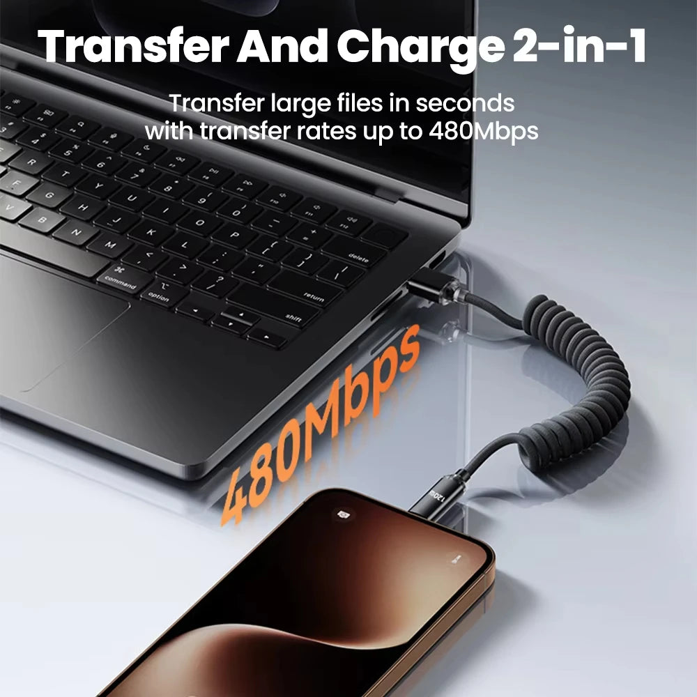 120W Retractable USB-C Fast Charging Cable – 1m & 2m USB-C Charging Cable Zpaxo