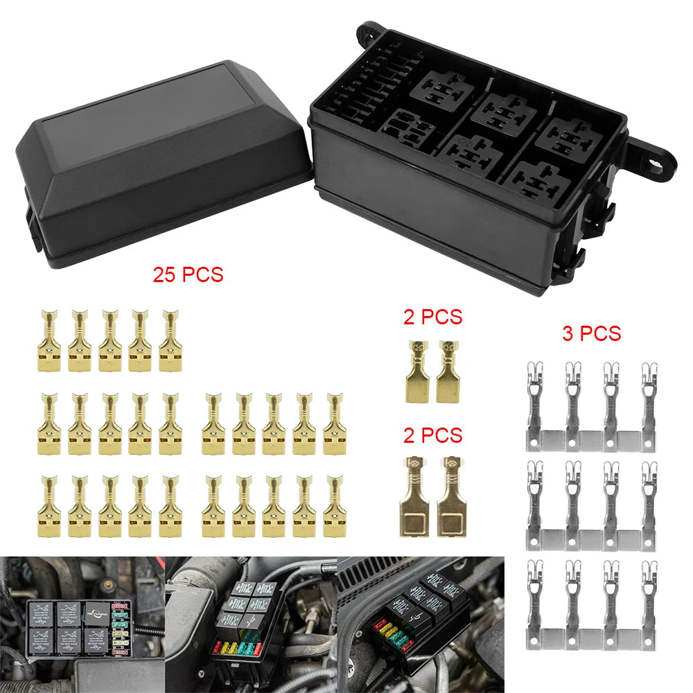 6 Way Fuse Relay Box Black Holder Block Circuit Protector Terminal