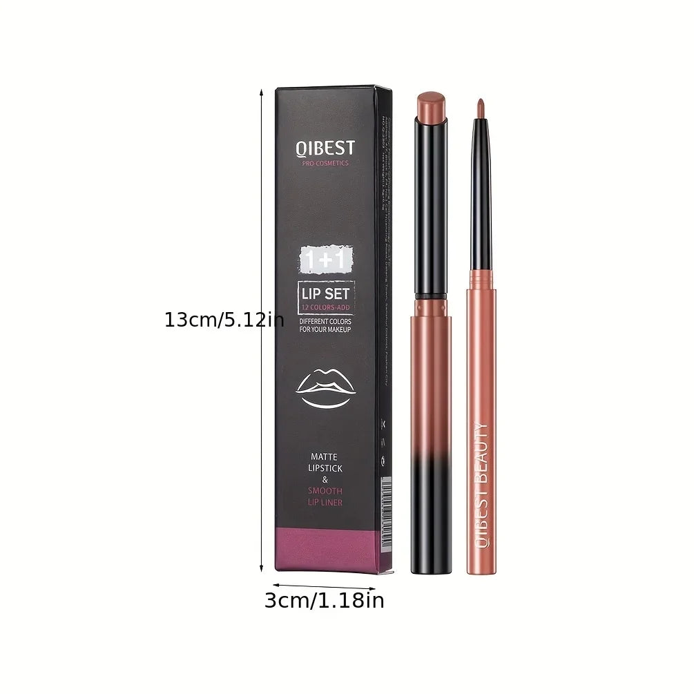 1+1 Matte Lip Set Matte Lipstick&Lip Liner Color Rendering Long Lasting Waterproof Valentine's Day Gifts Contain Plant Squalene Zpaxo