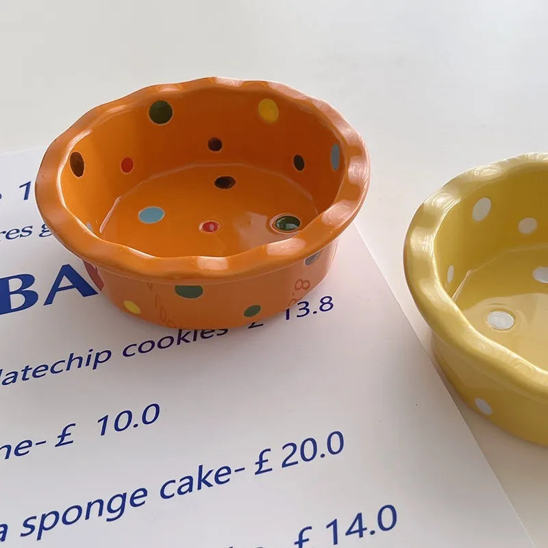 Pet Bowl Cute Ins Storm Dot Ceramic Bowl Dessert Breakfast Bowl Home Cat Dog Bowl Feeding Basin Cat Caramics Supplies Zpaxo