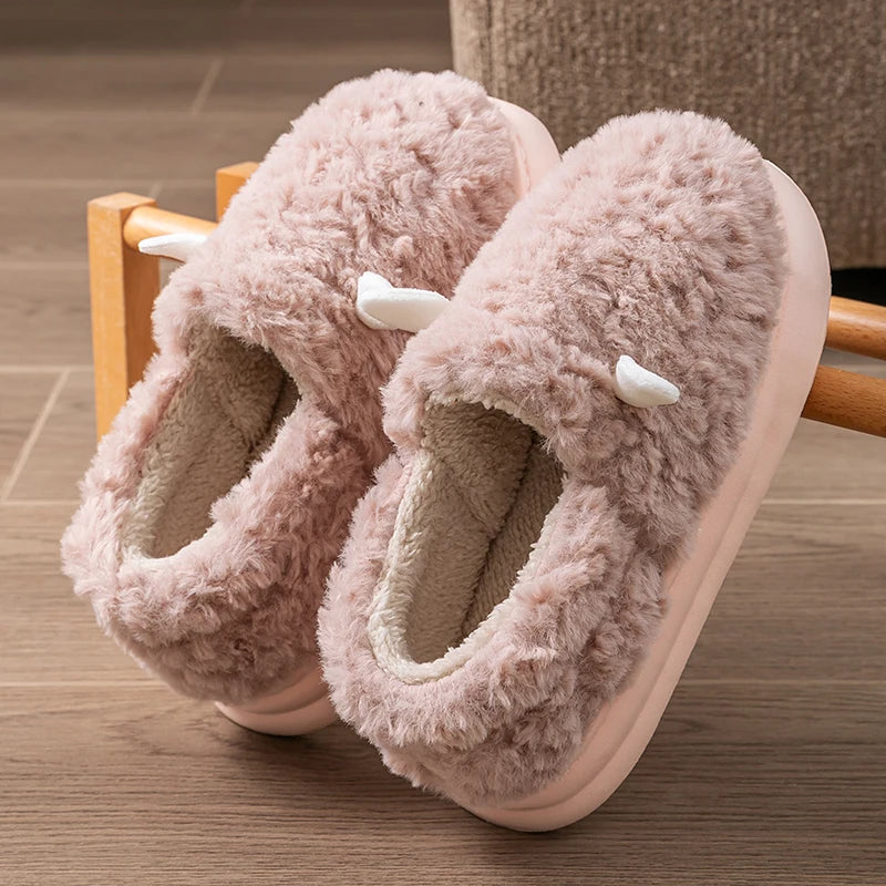 Women's Slippers Home Fluffy Warm Anti-slip Woman Shoes Bag Heel Zpaxo pink 38-39