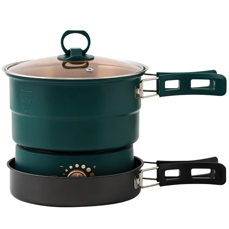110V/220V Electric Cooker Portable Cooking Pot Foldable Hotpot 1.6L Multi cookers Split Type Rice Cooker Frying Pan Home Travel Zpaxo green EU