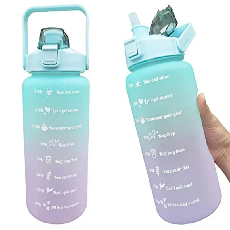 2 Liter Large Capacity Sports Water Bottle Leak Proof Colorful Plastic Cup Drinking Outdoor Travel Portable Gym Fitness Jugs Zpaxo green purple 2.0L