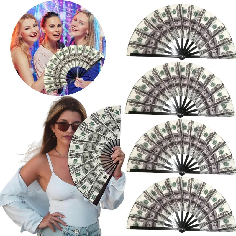 Realistic Dollar Bill Printed Handheld Fan Lightweight Plastic