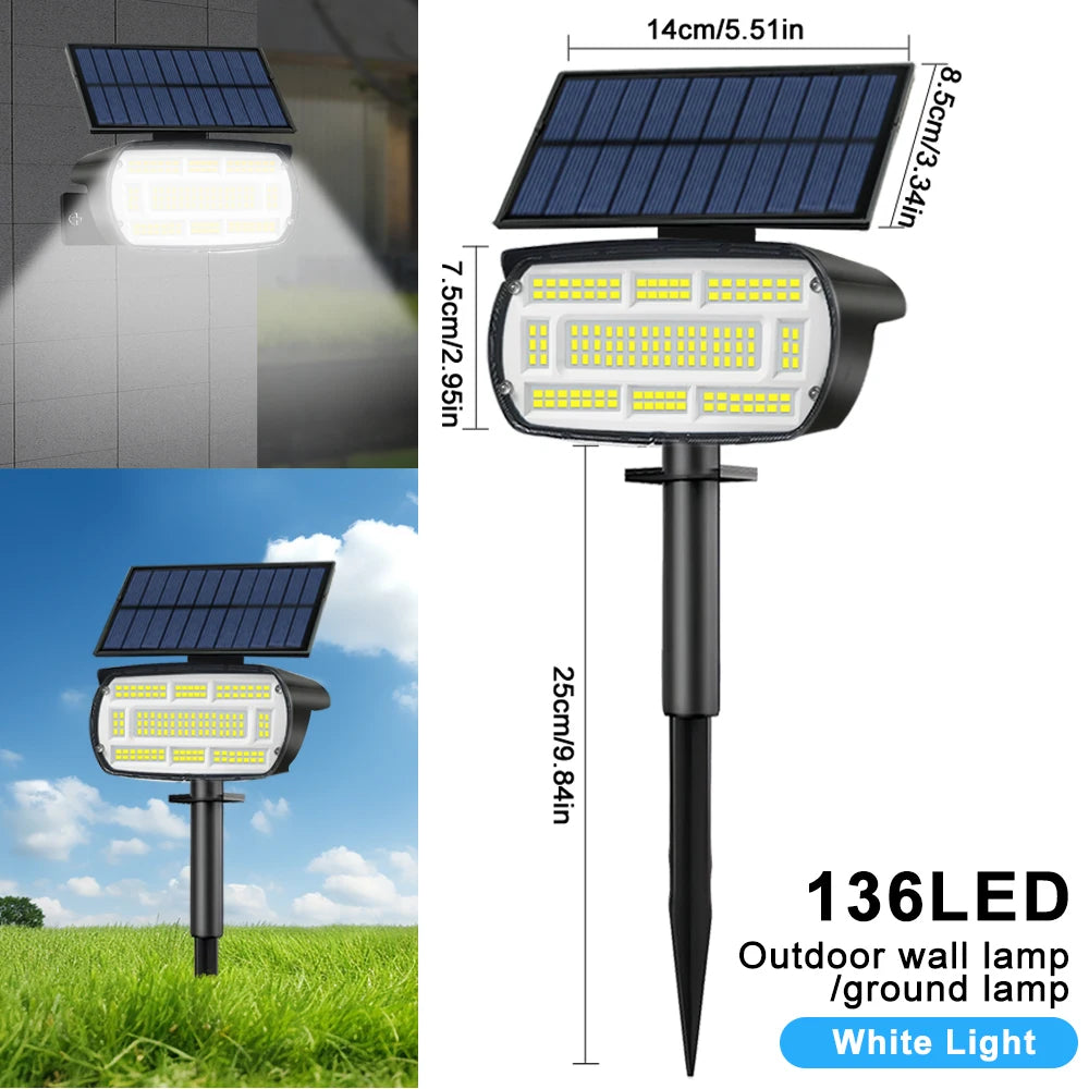 136 LED Solar Spot Landscape Lights Outdoor Waterproof Large Area Lighting Solar Spotlights Garden Pathway Driveway Walkway Zpaxo 136 LED White Light 1PC