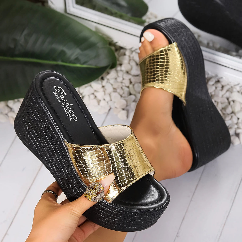 Women Wedges Sandals 2026 New Summer Beach Platform Sandals Fashion Weave Slippers Women High Heel Slippers Slides Women Zpaxo Gold 35