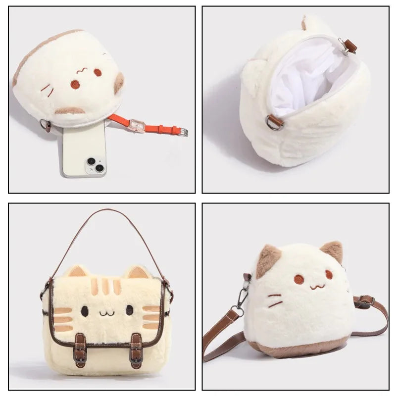 Cute Plush Cat Bag Handbag Cute Stuffed Animal Handmade Backpack Shoulder Bag Ideal Gift Fos Girl Kitty Collection Crossbody bag Zpaxo