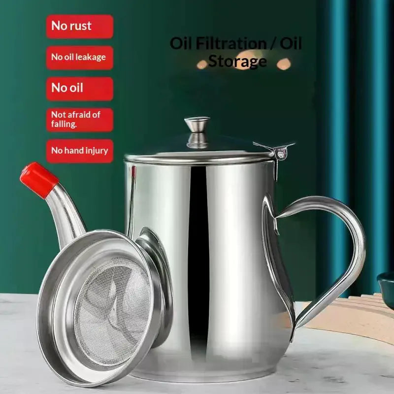 Filter Oil Pot Stainless Steel Household Leak-proof Wine Pot Pouring Oil Bottle Seasoning Tank Kitchen Supplies Oz Pot Oil Tank Zpaxo