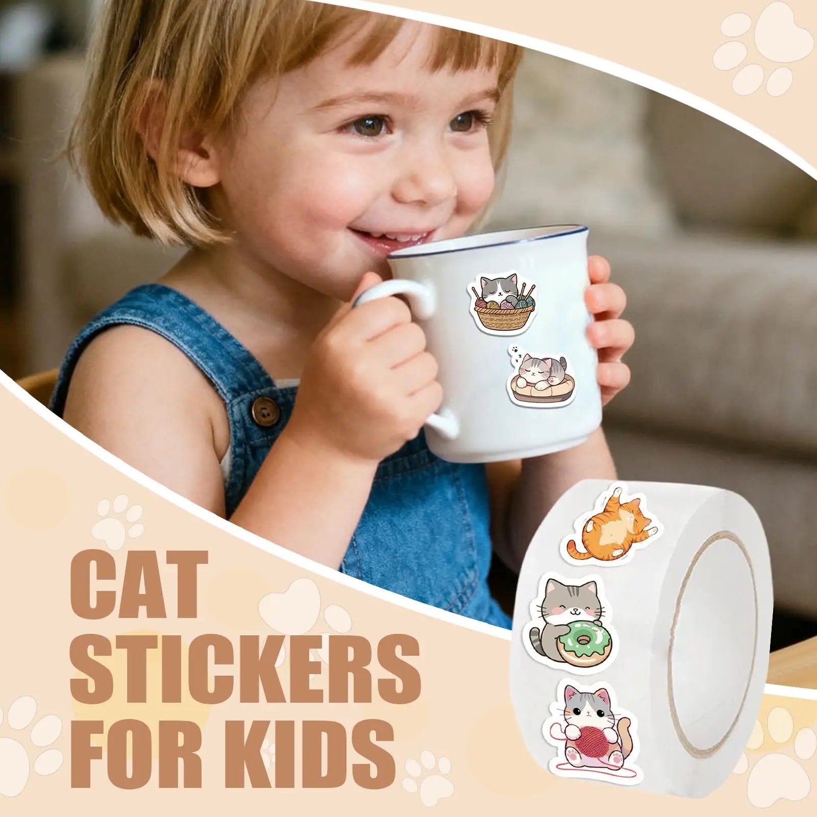 Cat Stickers For Kids 500 Sheet/Roll Stickers Decor Envelope Seal Decoration For School Party Office Scrapbook Notebook Laptop Zpaxo