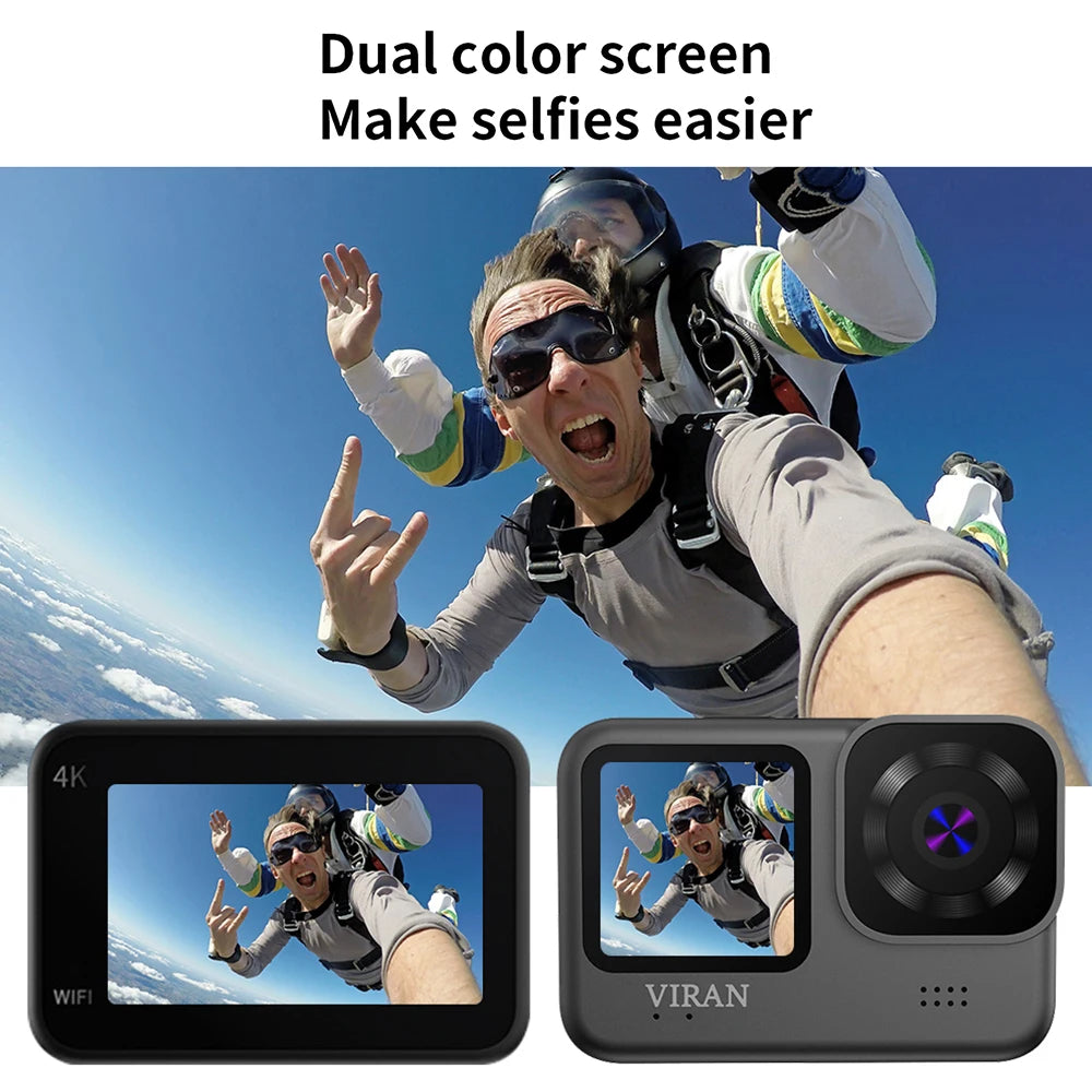 V9 4K Wifi Anti-Shake Camera 60FPS Waterproof Sports Camera with Remote Control Dual Screen Touch Control 170° Wide Angle Pro DV Zpaxo