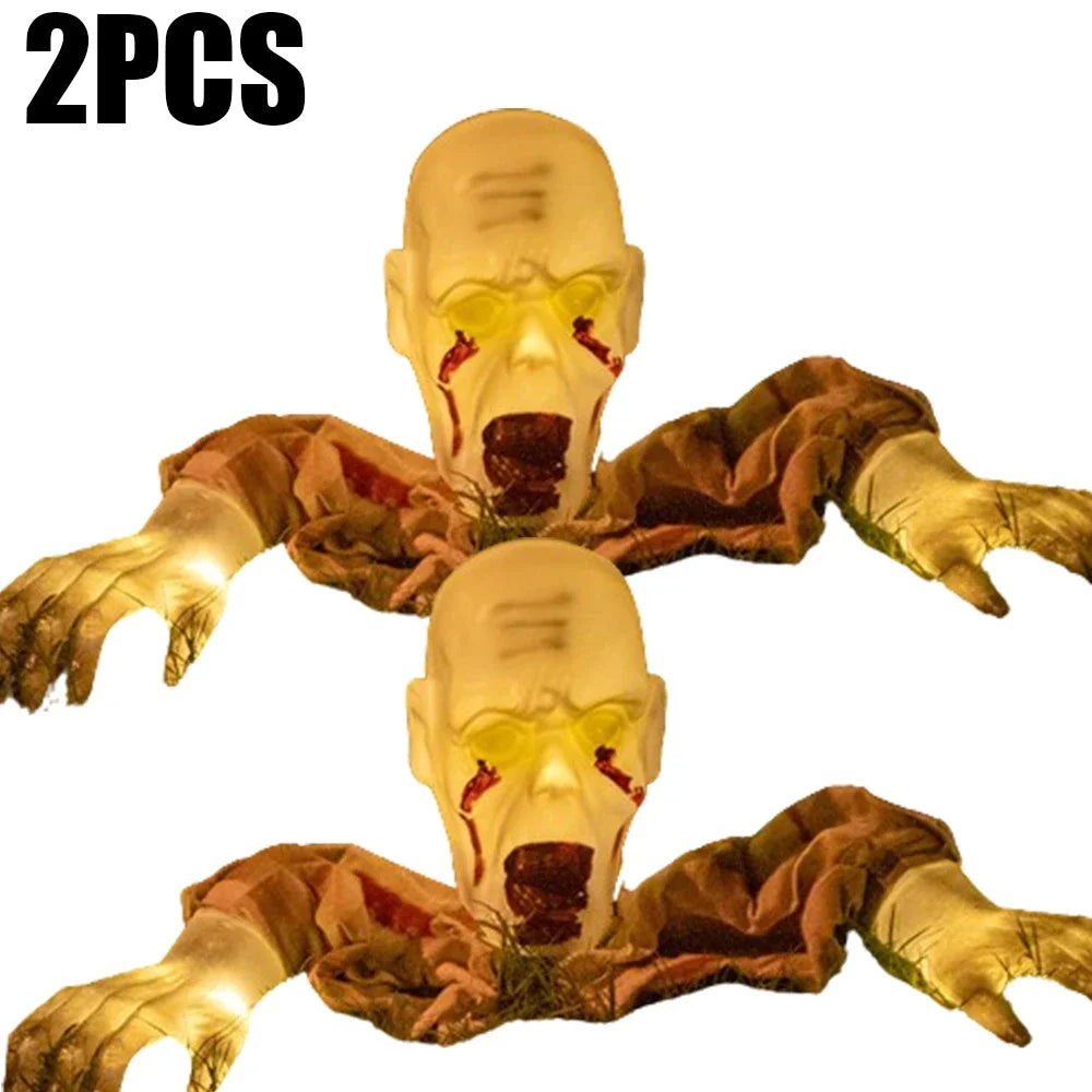 Realistic Zombie Statue LED Light Haunted House Scary Face Arm