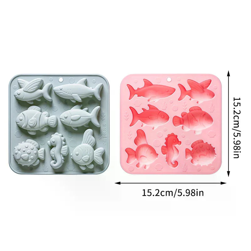 7 Cavity Different Marine Fish Silicone Mold Seahorse Puffer Fish Shape Fondant Candy Chocolate Mould Animal Cake Decoration Zpaxo