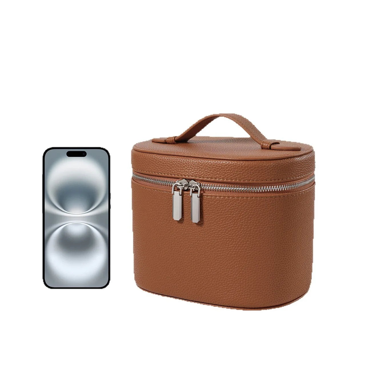 PU Leather Travel Makeup Bag – Large Capacity Cosmetic Organizer Travel Makeup Bag Zpaxo Light Brown