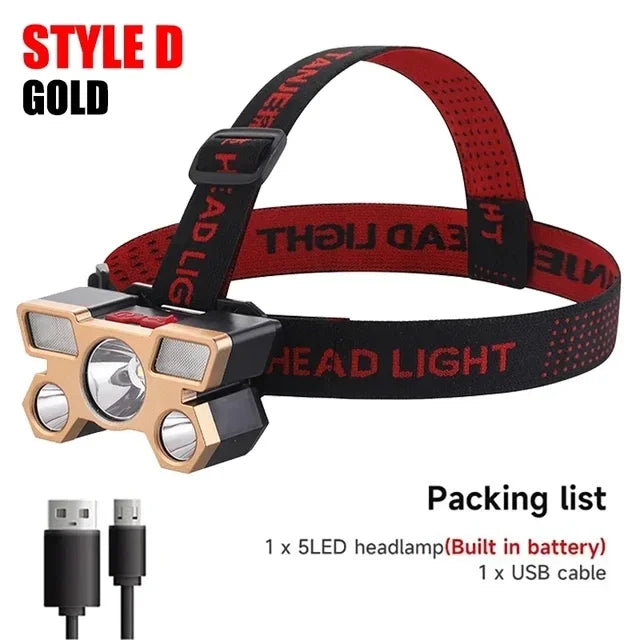 5-LED USB Rechargeable Headlamp – Waterproof Camping Headlight