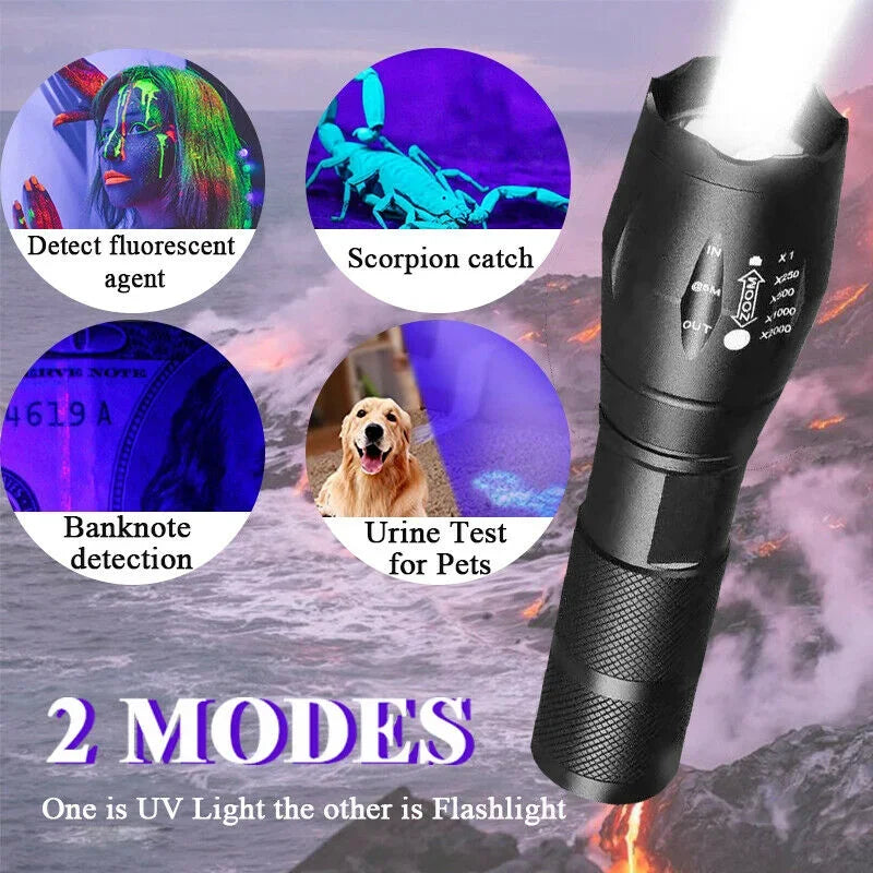 395nm UV & White Dual-Light Zoomable Flashlight | Pet Stain Torch
