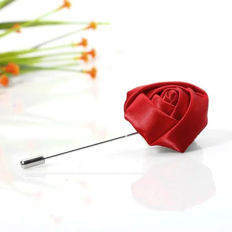 Men Boutonnieres for Wedding Groom Corsage Lapel Pins Ribbon Roses Flower Mensuit Buttonhole Brooch Marriage Accessories Zpaxo Burgundy