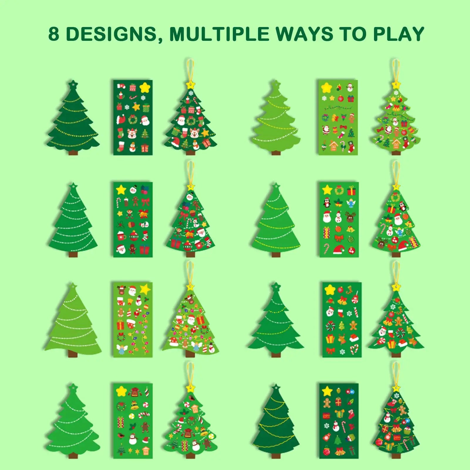 Christmas Tree DIY Craft Kids 24 Cards Stickers Ribbons Interactive