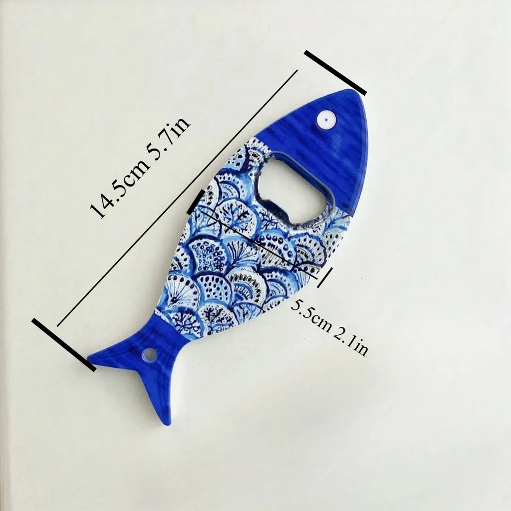 1 Fish Fridge Magnet Bottle Opener Hand Made Acrylic Art Blue Pattern Zpaxo