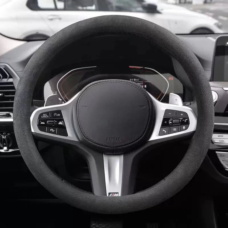 Suede Steering Wheel Cover Universal 37–38cm | Gray Breathable
