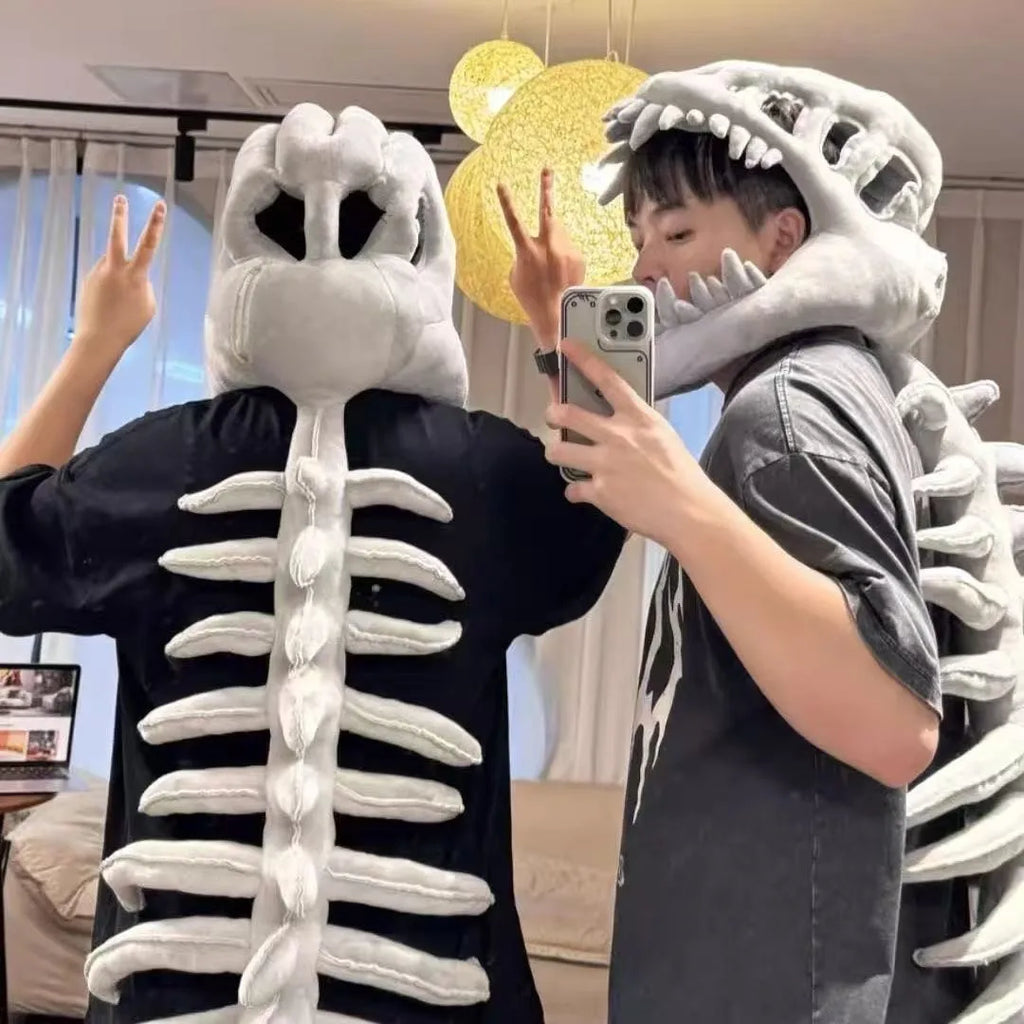 Chinese Dinosaur Skeleton Plush Hoodie Costume Roleplay Outfit Mask