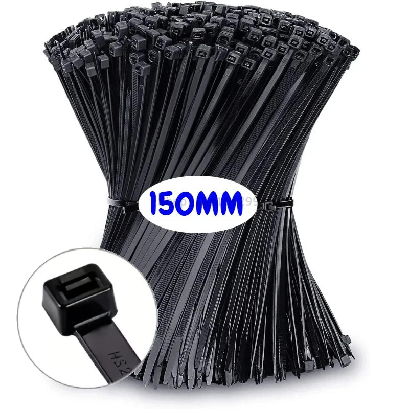 100-500Pcs Screw Hole Cable Ties Nylon Self-Locking Loop 4x150MM Wrap Bundle Mount Organizer Fastening Straps Fasten Zip Tie Zpaxo No holes 500 PCS