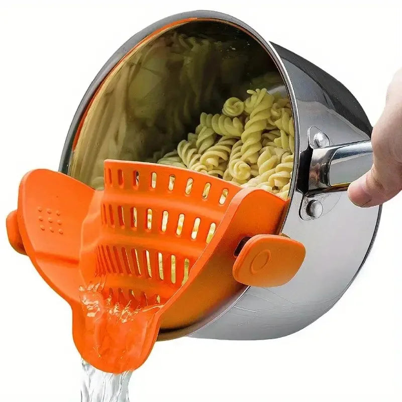 Universal Silicone Clip Pan Pot Strainer Anti Spill Pasta Food Grade Zpaxo Orange