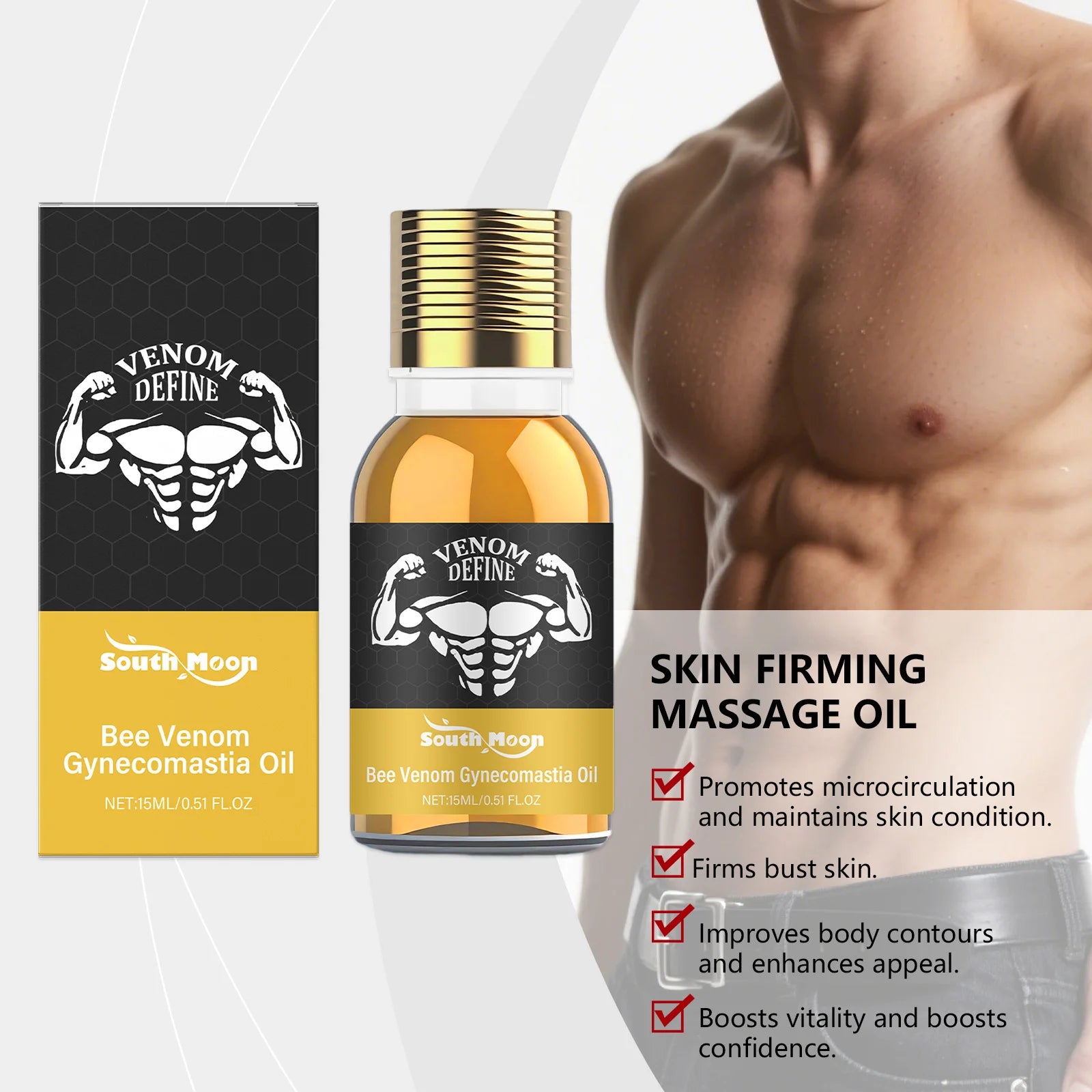 Men's Bee Venom Chest Firming Sculpting Massage Oil – 15ml Chest Firming Oil Zpaxo