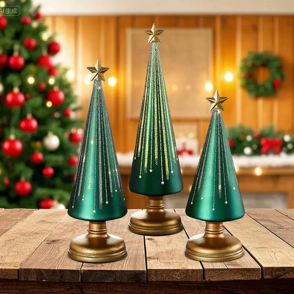 Starry Christmas Tree 3 Pieces Resin Christmas Tree with Lights Holiday Decorations for School Classroom Living Room Apartment Zpaxo