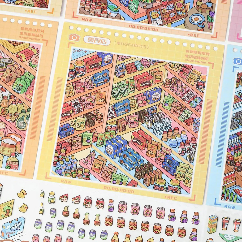 Scene Sticker Book Miniature Shop Stickers DIY Cartoon Decals Kids