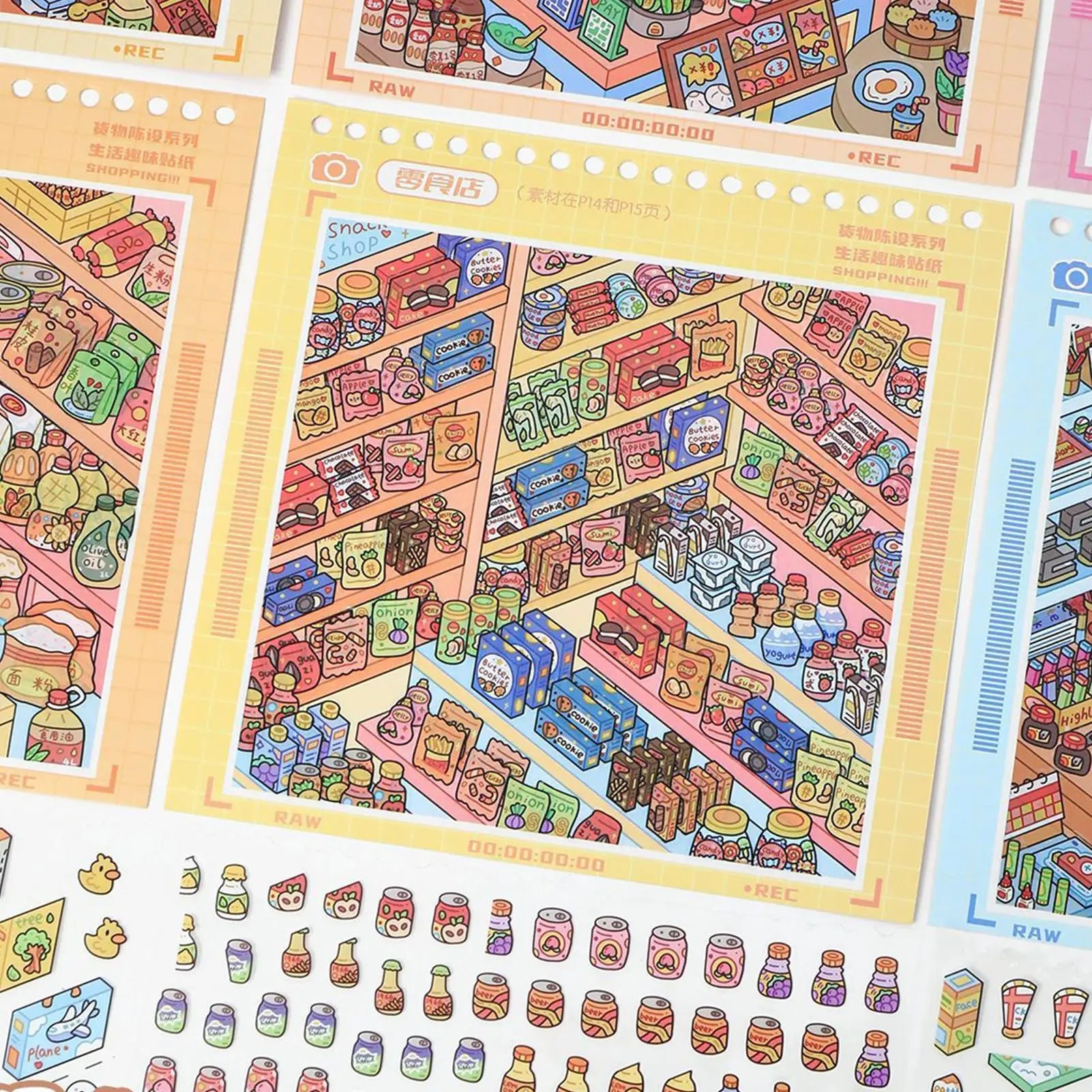 Scene Sticker Book Miniature Shop Stickers DIY Cartoon Decals Kids