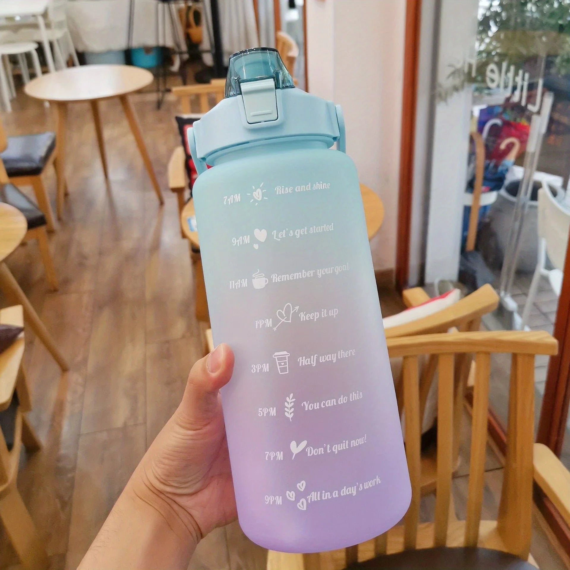 2l/900ml Water Bottle Liter Stay Hydrated Motivated Leakproof Plastic Sport Bottle Reminder Times Sports Outdoor Fitness Office Zpaxo green purple 2.0L