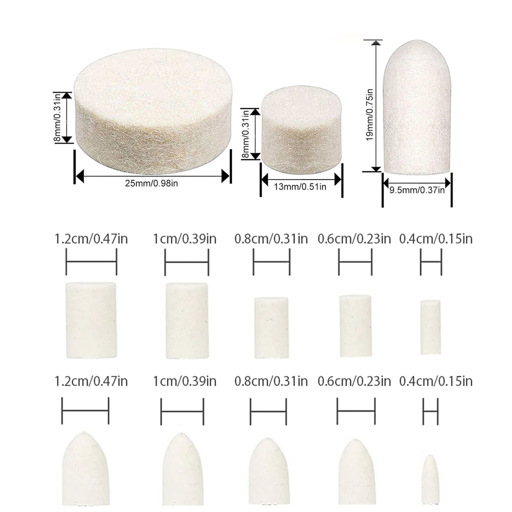 100/120/145PCS Wool Felt Grinding Sanding Head Polishing Wheel Tool Combination Set About 3mm Shank Dremel Dril for Jewelry/Gold Zpaxo