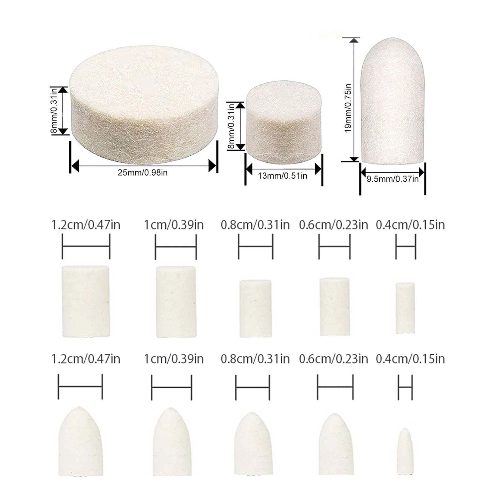 100/120/145PCS Wool Felt Grinding Sanding Head Polishing Wheel Tool Combination Set About 3mm Shank Dremel Dril for Jewelry/Gold Zpaxo