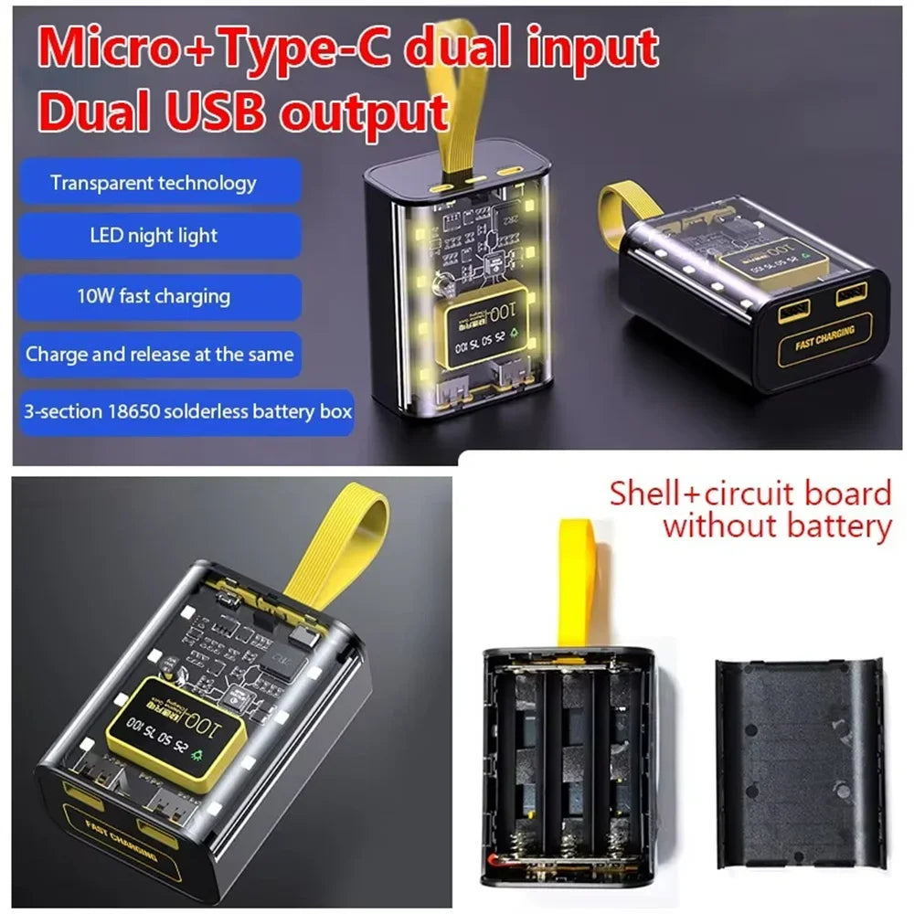 DIY 18650 Power Bank Case – Dual USB, LED Night Light DIY Power Bank Case Zpaxo