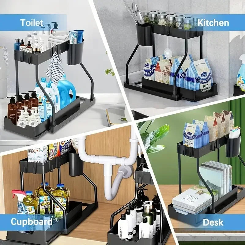 2-Tier Pull-Out Storage Organizer for Kitchen & Bathroom Pull-Out Cabinet Organizer Zpaxo