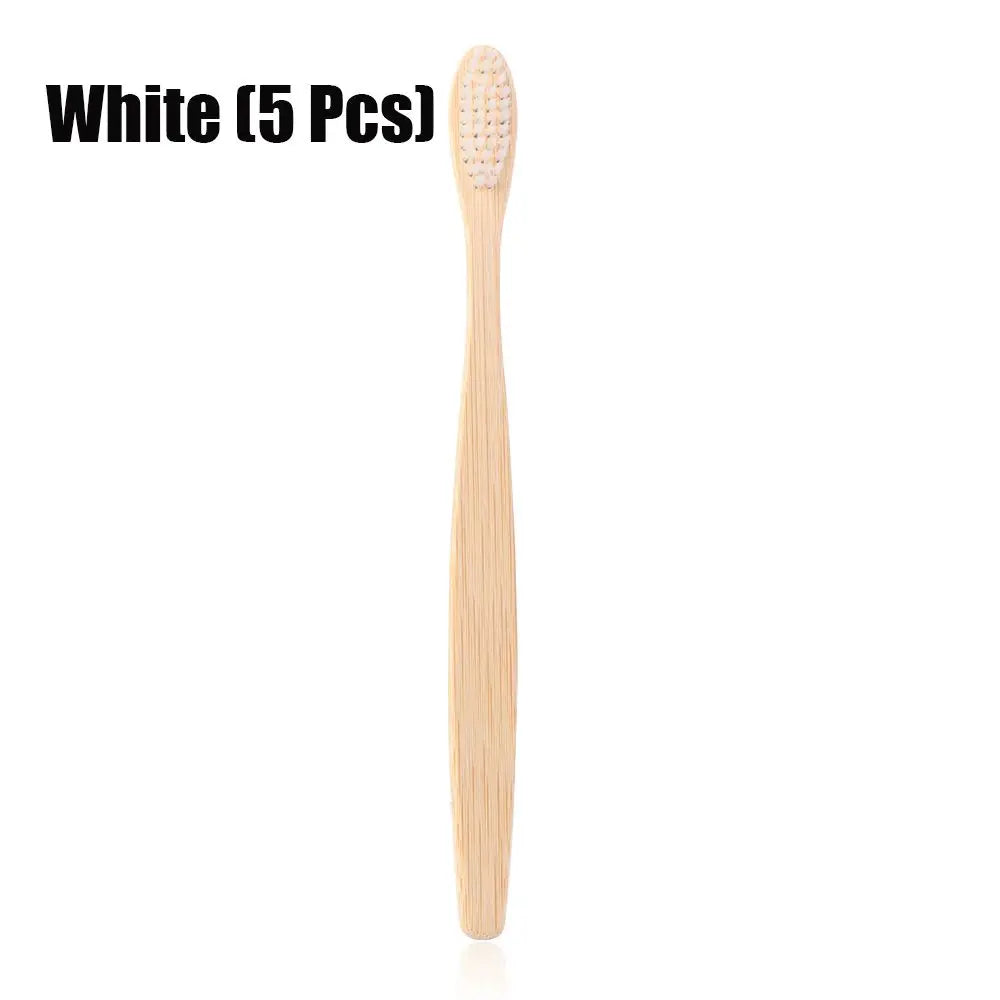 Adult Oral Care Wooden Bamboo Toothbrush Teeth Brush Soft Fibre Hair Zpaxo White-5 PCS-