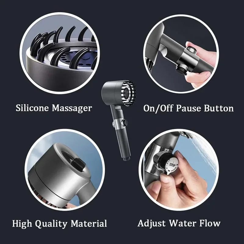 High Pressure Strong Current Shower Head Water Saving Shower with Water Filter 3 Mold Knobs Controllable Hand Shower Bathroom Zpaxo