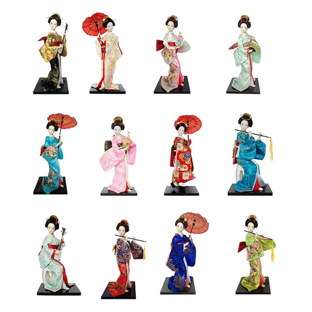 12" Japanese Geisha Collectible Figurine Kimono Dolls Asian Geisha Doll Girl Statue for Home Office Shelf Table Decoration Zpaxo
