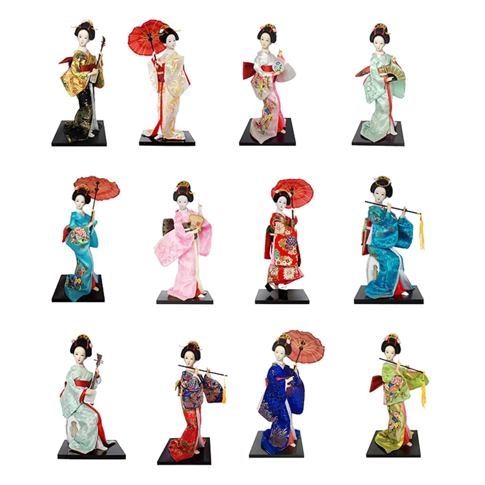 12" Japanese Geisha Collectible Figurine Kimono Dolls Asian Geisha Doll Girl Statue for Home Office Shelf Table Decoration Zpaxo