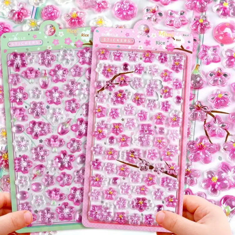 Sweet 3D Cherry Blossom Sticker Romantic Trendy Relief Flower Stickers DIY Scrapbooking Notebook Stationery Decal Decoration Zpaxo