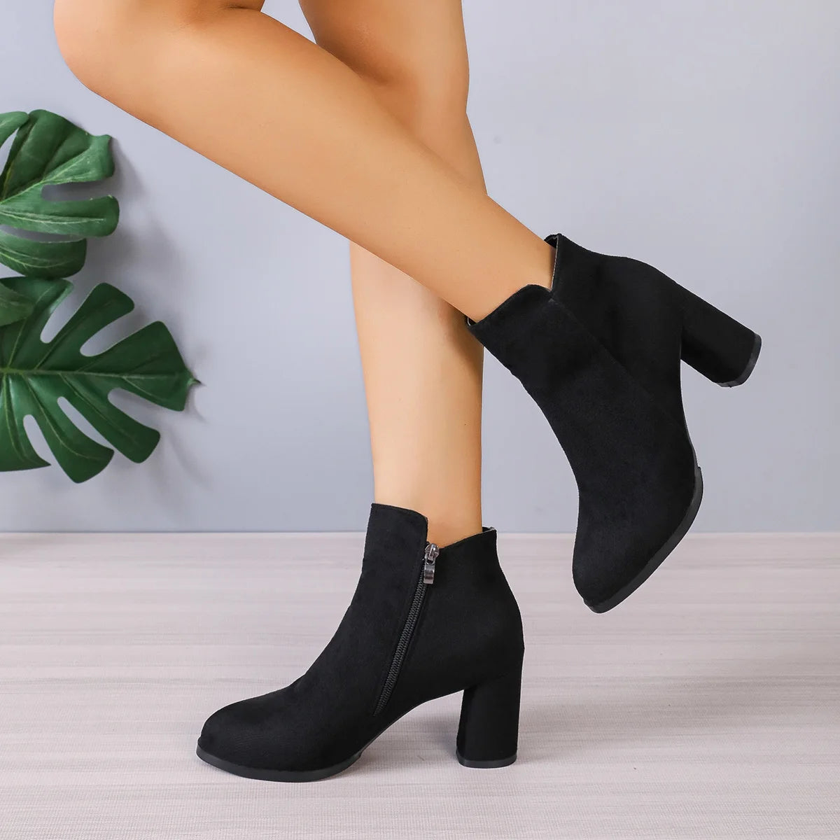 Women Ankle Boots Large Size Fashion Pointed Shoes for Women Side Zipper Stretch Middle Heel Short Boots Women Botas De Mujer Zpaxo
