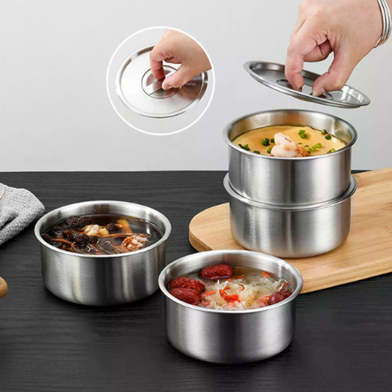 Stainless Steel Steamed Egg Bowl Ramen Rice Fruit Salad Stew Bowls With Lids Soup Cup Food Container Kitchen Tableware Supplies Zpaxo Default Title