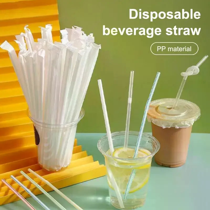 100 300 Disposable Drinking Straw Transparent Plastic Milk Smoothie Zpaxo